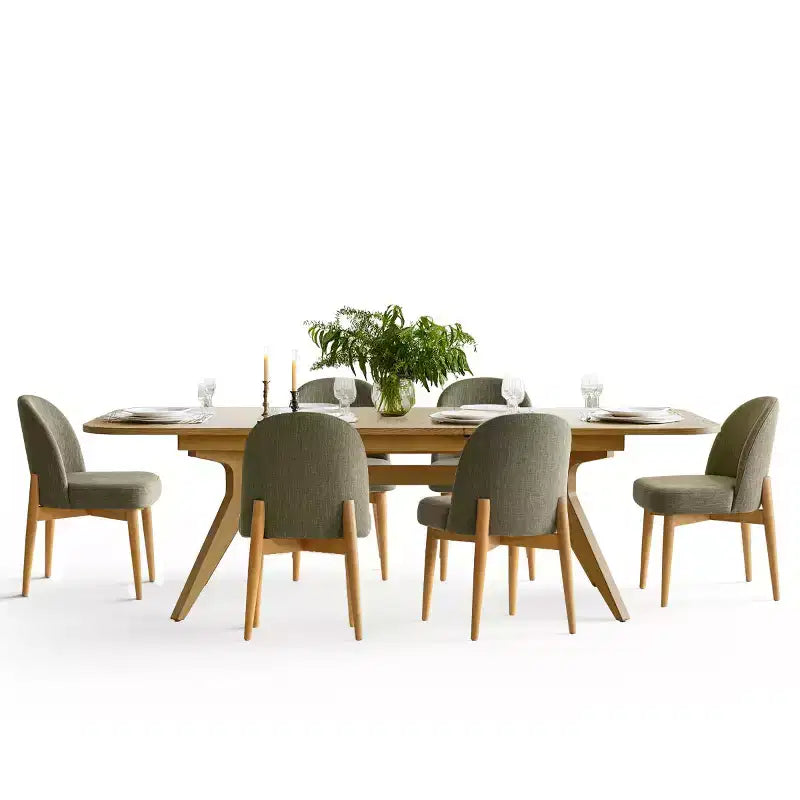 Set da pranzo da 7 pezzi, tavolo allungabile con base a cavalletto da 78-96 pollici con sedie imbottite con gambe in legno massello