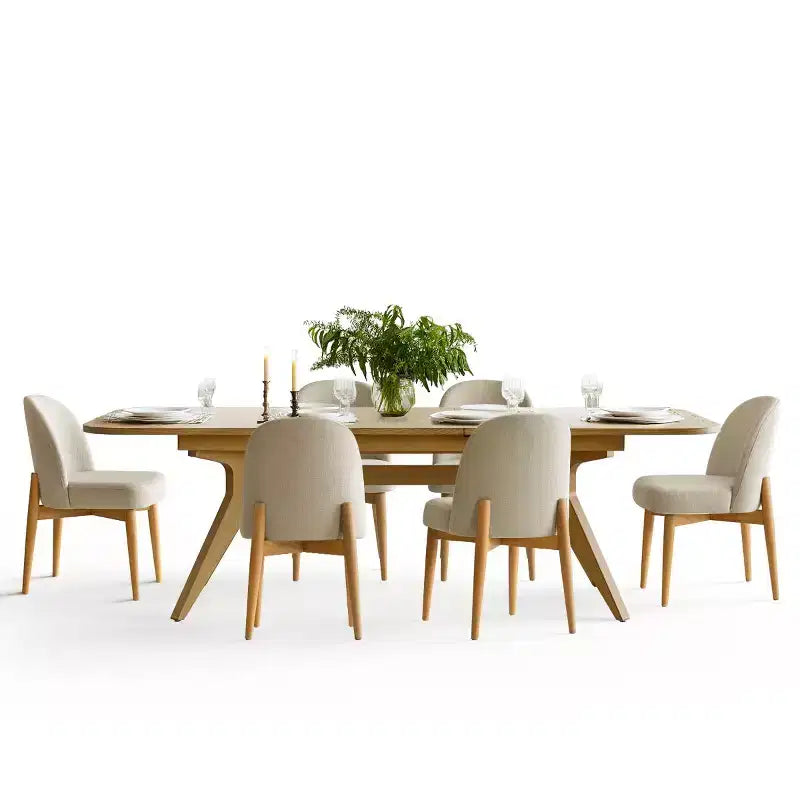 Set da pranzo da 7 pezzi, tavolo allungabile con base a cavalletto da 78-96 pollici con sedie imbottite con gambe in legno massello