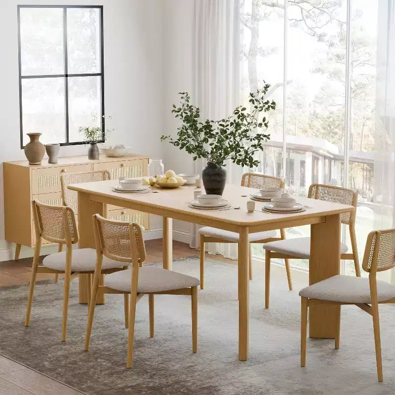 Tavolo da pranzo da fattoria in legno massello con piano quadrato in legno per sale da pranzo moderne e riunioni di famiglia