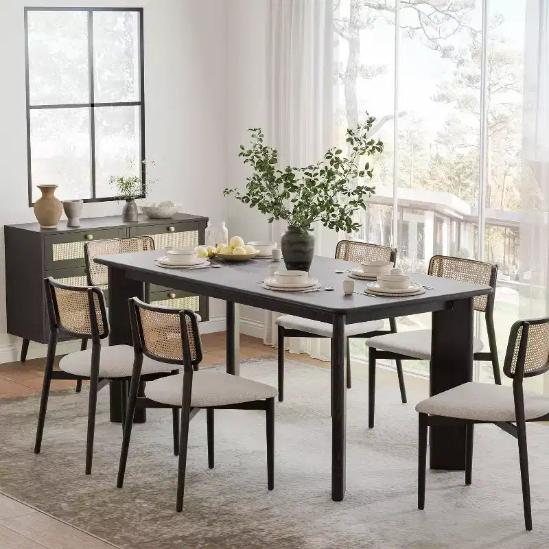 Tavolo da pranzo da fattoria in legno massello con piano quadrato in legno per sale da pranzo moderne e riunioni di famiglia