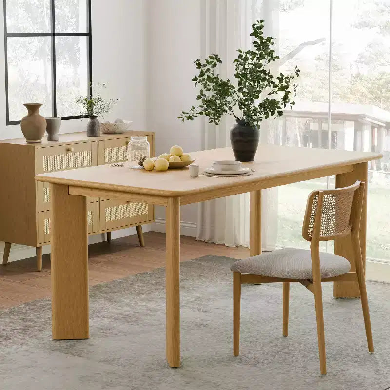 Tavolo da pranzo da fattoria in legno massello con piano quadrato in legno per sale da pranzo moderne e riunioni di famiglia