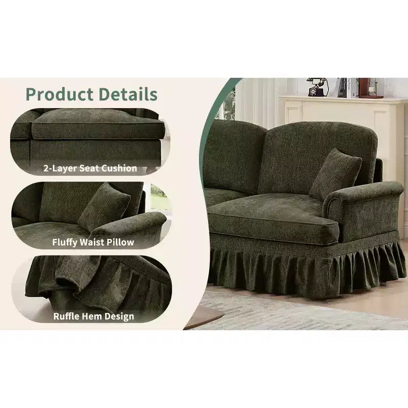 Divano a U in ciniglia stile moderno della metà del secolo da 107 pollici, con orlo arricciato rimovibile, divani componibili con cuscini decorativi e 2 pouf, verde