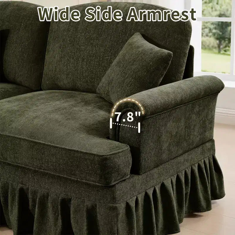 Divano a U in ciniglia stile moderno della metà del secolo da 107 pollici, con orlo arricciato rimovibile, divani componibili con cuscini decorativi e 2 pouf, verde