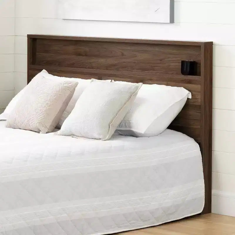 Testiera Letto Matrimoniale/Queen Size con Ripiano, Noce Naturale