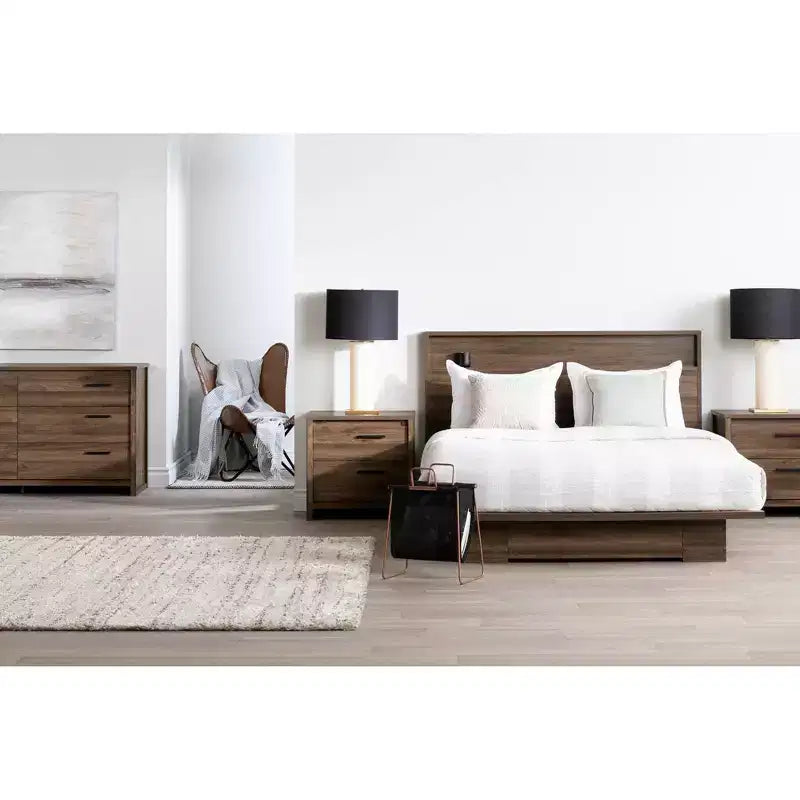 Testiera Letto Matrimoniale/Queen Size con Ripiano, Noce Naturale